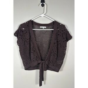 Sandra Darren Top Womens 14 Brown Shrug Crochet Boho Cottagecore Y2K Read